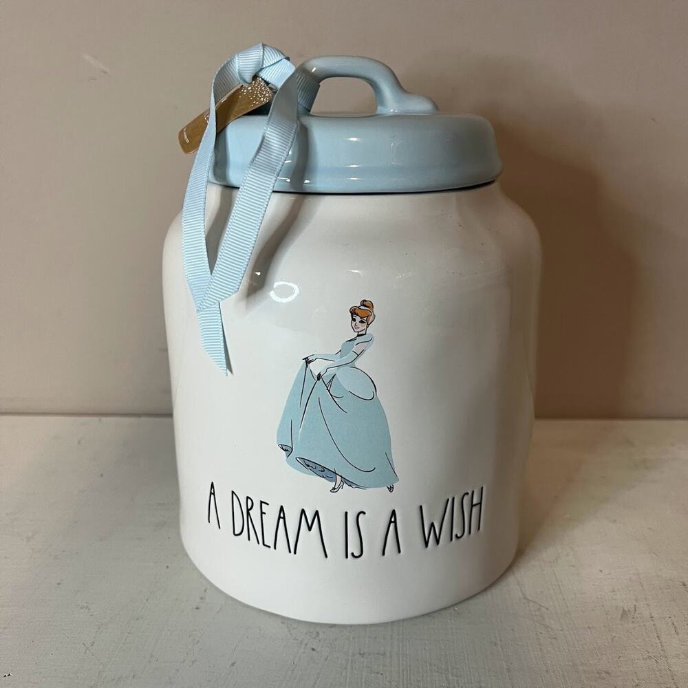 NWT Rae Dunn A DREAM IS A WISH Cinderella Disney Princess Chubby Canister Jar